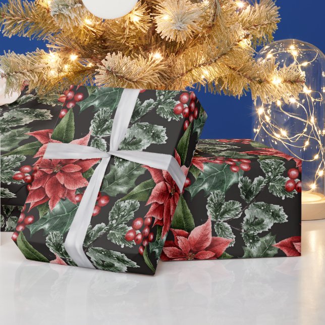 Papel De Presente Crie suas Próprias Poinsettia e Azevinho Vermelhos (Feriados)