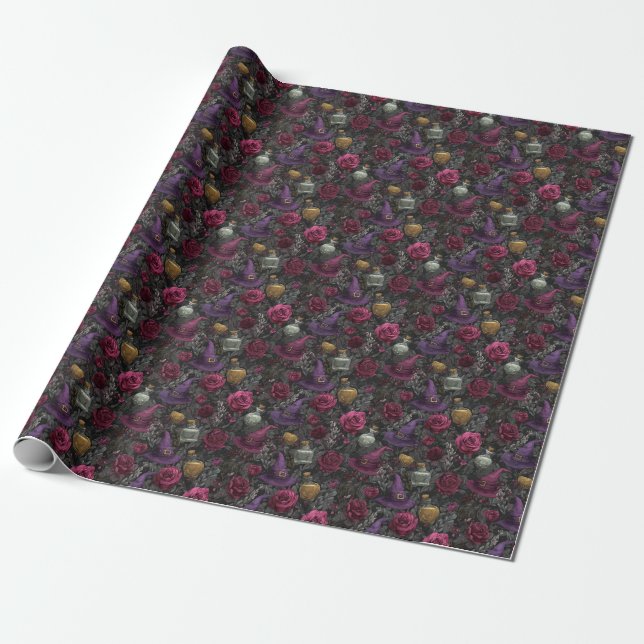 Papel De Presente Crie Suas Próprias Rosas Burgundy Sombreadas Witch (Desenrolado)