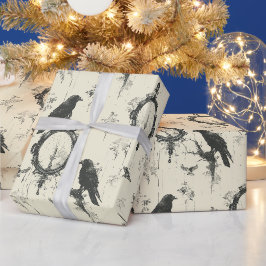 Papel De Presente Crie suas próprias velas de corvo gótico damasco