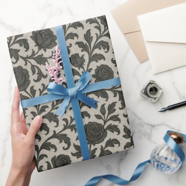 Papel De Presente Crimson Nocturne Bloom Victorian (Presentear)