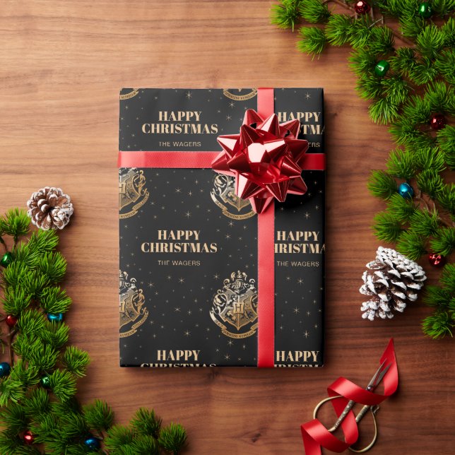 Papel De Presente Crista Dourada Reluzente HOGWARTS™ Personalizada (Presente de Natal)