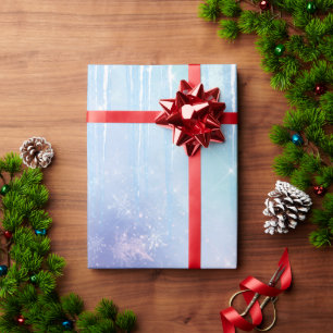 Papel De Presente Cristais de Gelo Flocos de Neve Aniversário Azul R