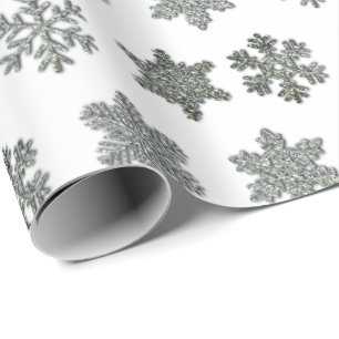 Papel De Presente Cristal congelado flocos de neve prateados gelados