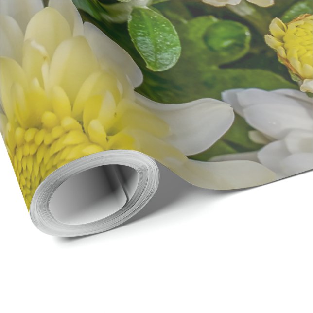 Papel De Presente Cristâmero Floral Amarelo Verde Branco (Ponta do rolo)