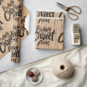 Papel De Presente Cristão de madeira rústico do Feliz Natal
