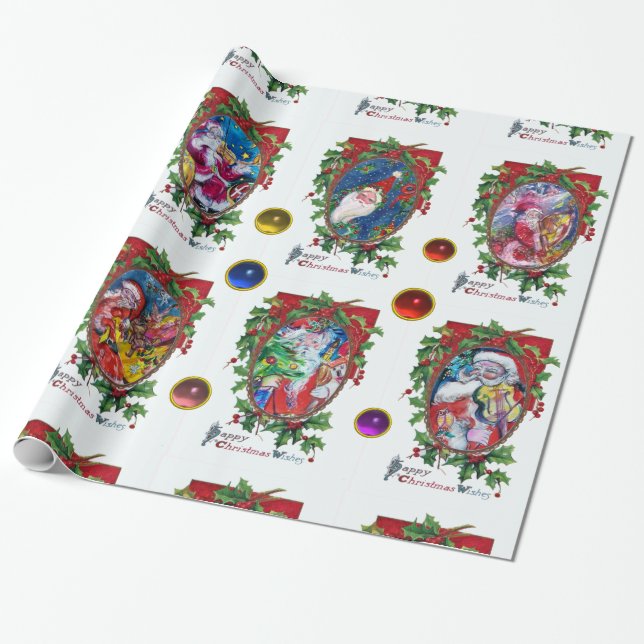 PAPEL DE PRESENTE CRISTÃOS DE NATAL COM HOLLY BERRIES/PAPAIS NOEIS M (Desenrolado)