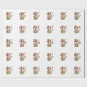 Papel De Presente Cristianismo - Ele Ressuscitou Cruz Floral Religio