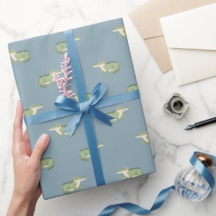 Papel De Presente Crocodilos em Aquarela em Cinza-Claro Azul