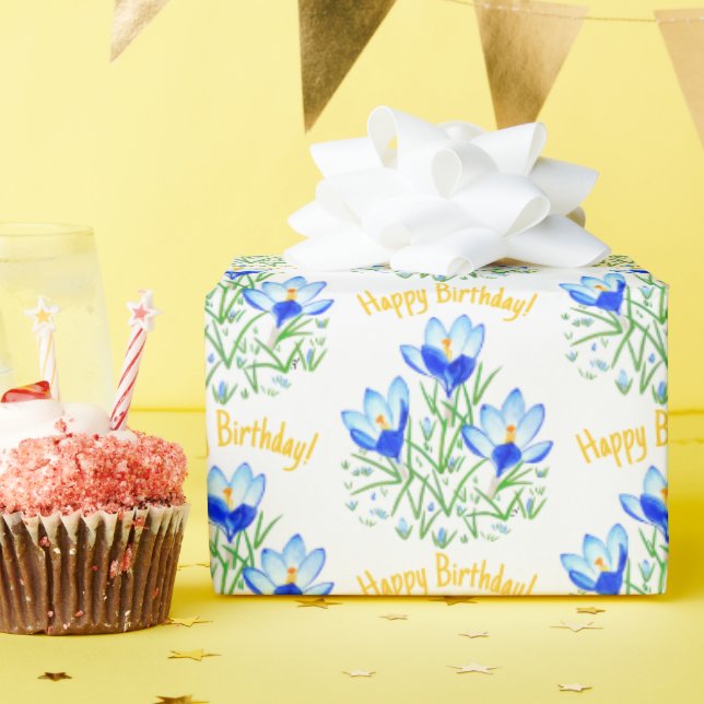 Papel De Presente Crocos Azuis no Papel de Enrolamento de Primavera (Festa de aniversário)