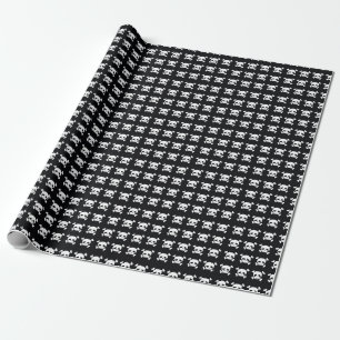 Papel De Presente Crossbones Crânio: Padrão Branco-Preto.