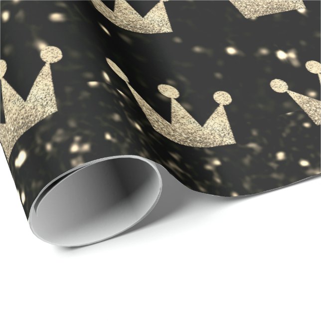 Papel De Presente Crowers Glitter Black Sparkly Dourado Champaigne F (Ponta do rolo)