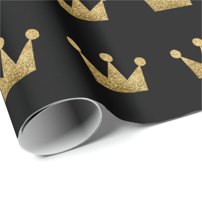 Papel De Presente Crowns Glitter Black Dourado Graduação VIP (Ponta do rolo)