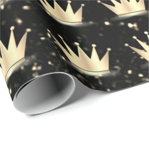 Papel De Presente Crowns Glitter Black Sparkly Dourada Champaigne