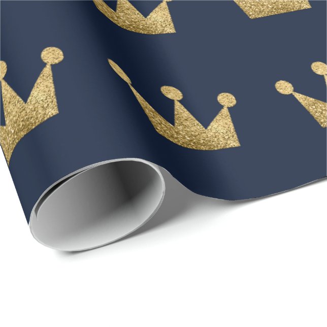 Papel De Presente Crowns Glitter Dourado Graduação Lux Marinho Azul (Ponta do rolo)