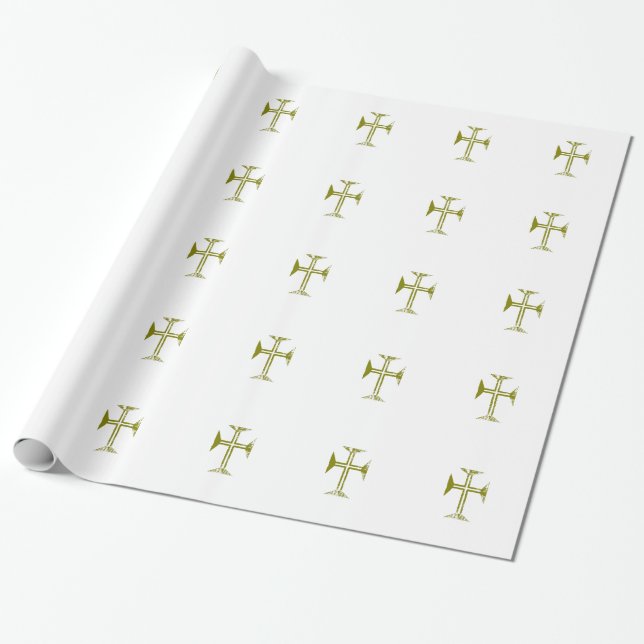 Papel De Presente Cruz Cristã Destruída- Olhar Falso Ouro (Desenrolado)