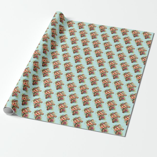 Papel De Presente Cruz de Madeira Flores Religiosas Cristãs Páscoa (Desenrolado)