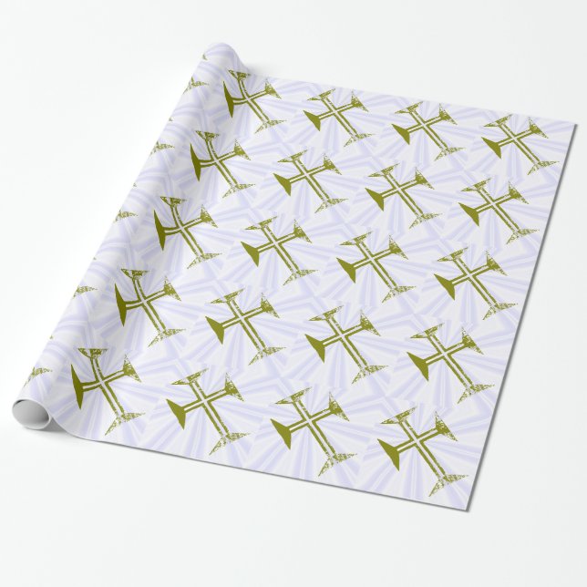 Papel De Presente Cruz Dourada Destruída (Desenrolado)