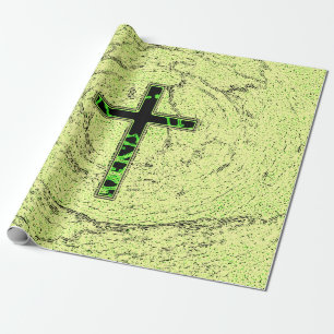 PAPEL DE PRESENTE CRUZ NEGRA E VERDE COM FUNDO MARÁVEL