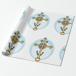 Papel De Presente Cruz Ortodoxa Dourada Símbolo Religioso