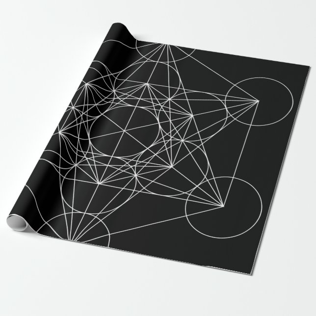 Papel De Presente Cubo de Metatron Preto e Branco (Desenrolado)