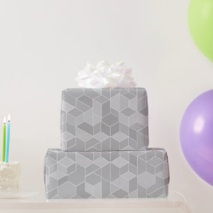 Papel De Presente Cubo Geométrico Cinza Prata Padrão Abstrato