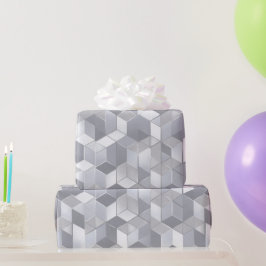 Papel De Presente Cubo Geométrico Cinza Prata Padrão Abstrato