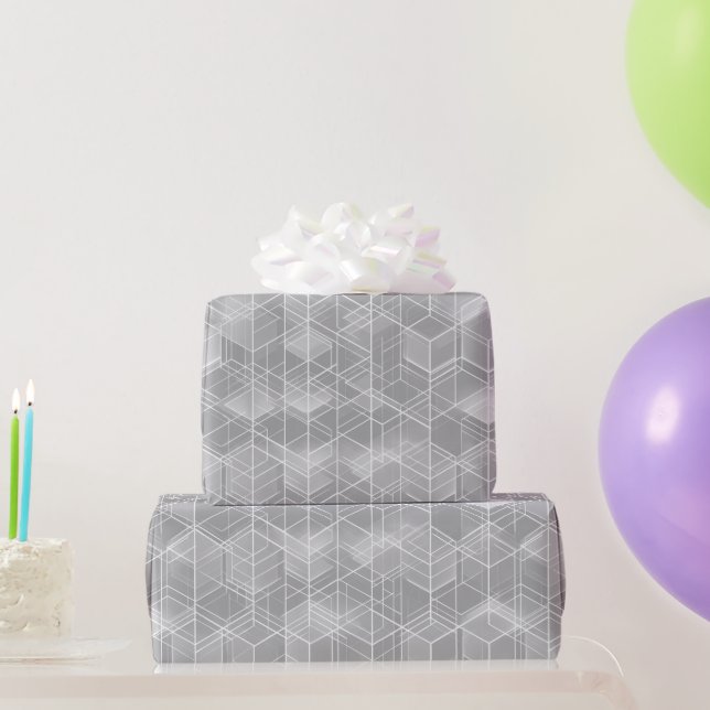 Papel De Presente Cubo Geométrico Cinza Prata Padrão Abstrato (Presentes para festas)