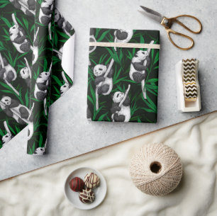 Papel De Presente Cubos de panda em verde-escuro