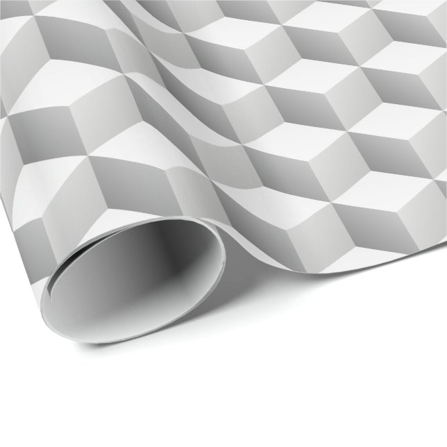 Papel De Presente Cubos Sombreados Branco e Cinza Escuro com Visuali (Ponta do rolo)