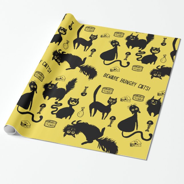 Papel De Presente Cuidado Com Gatos Famintos! (Desenrolado)