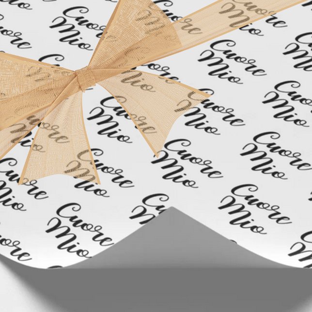 Papel De Presente Cuore Mio (My heart) Chic Black Script Repeat (Cuore Mio (My Heart) Chic Black Script Italian Gift Wrapping Paper)