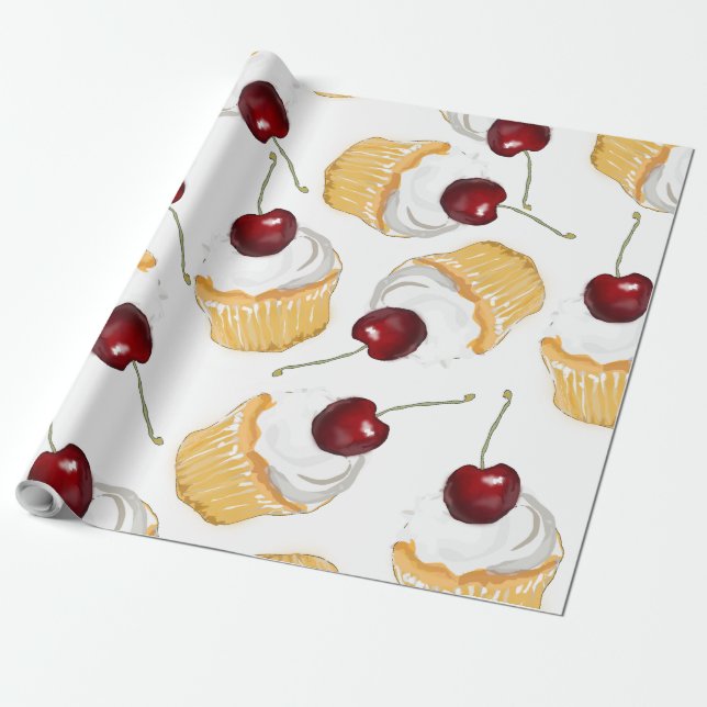 Papel De Presente Cupcake com uma Cherry (Desenrolado)
