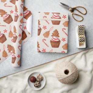 Papel De Presente Cupcake de Biscoito de Pão-de-Açúcar de Natal