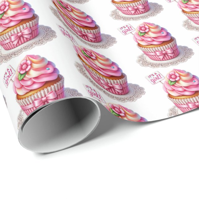 Papel De Presente Cupcake de chá de fraldas para raparigas de forma  (Ponta do rolo)
