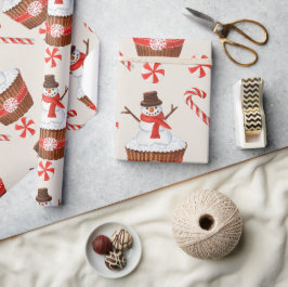 Papel De Presente Cupcake de Natal Snowman