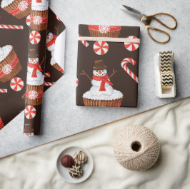 Papel De Presente Cupcake de Natal Snowman