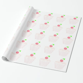 Papel De Presente Cupcake Rosa Claro com Cereja no Topo