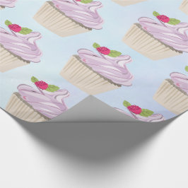 Papel De Presente Cupcake rosa delicioso Berry no topo