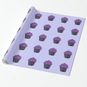 Papel De Presente Cupcake roxo do teste padrão da zebra