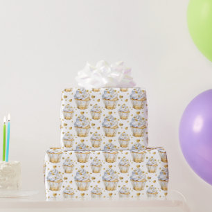 Papel De Presente Cupcakes Aniversário Corações Dourados