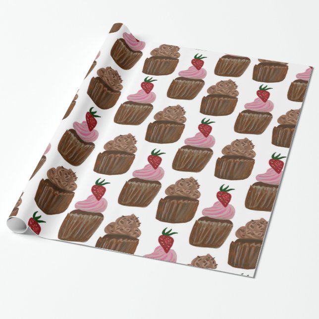 Papel De Presente Cupcakes de chocolate em presente branco (Desenrolado)