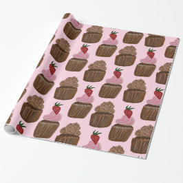 Papel De Presente Cupcakes de chocolate no presente rosa