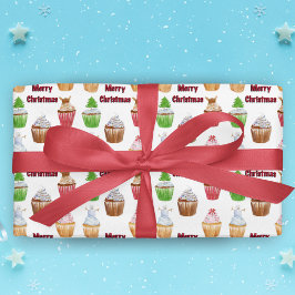 Papel De Presente Cupcakes de Natal com Aquarela