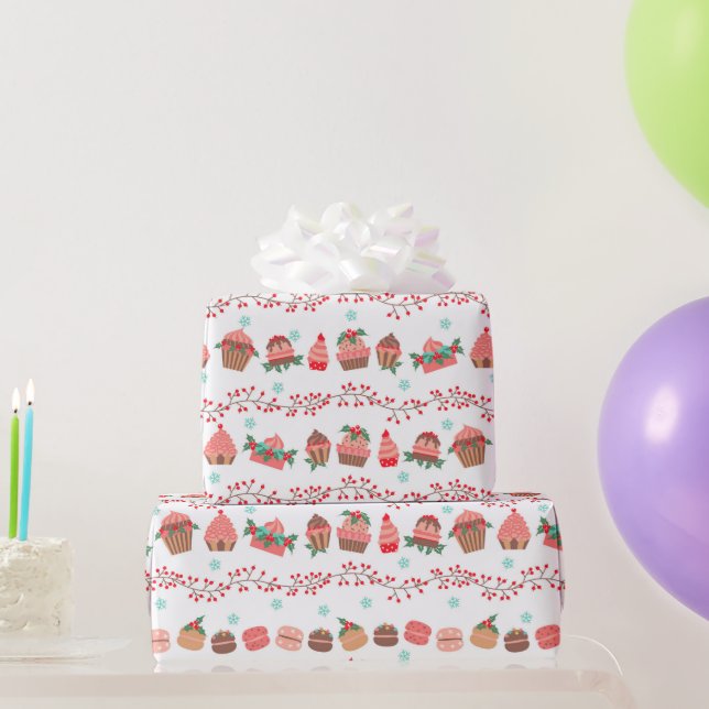 Papel De Presente Cupcakes de Natal Festivos Macarons (Presentes para festas)