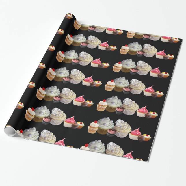 Papel De Presente CUPCAKES DELICIOSOS COMPRAM, preto-rosa vermelho (Desenrolado)