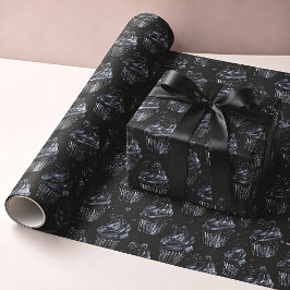 Papel De Presente Cupcakes e Corações Assombrados Góticos