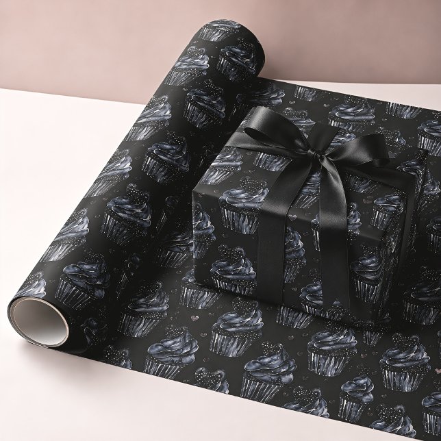 Papel De Presente Cupcakes e Corações Assombrados Góticos (Criador carregado)