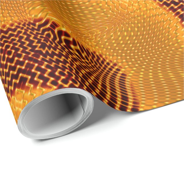 Papel De Presente Curva laranja e pontos de ourados sobre marrom (Ponta do rolo)