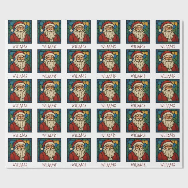 Papel De Presente Custom Christmas Santa Art Deco Stained Glass (Aberto)