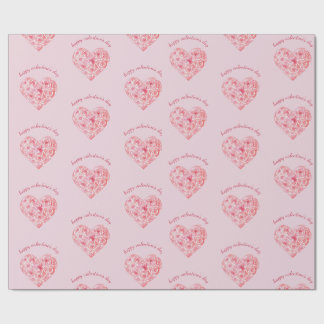 Papel De Presente Custom Cute Watercolor Rose Heart Valentine's Day